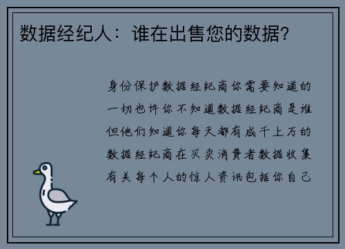数据经纪人：谁在出售您的数据？