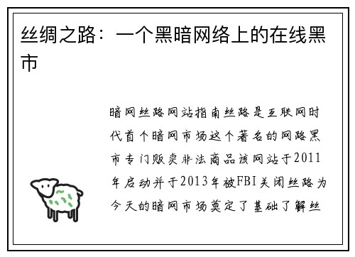 丝绸之路：一个黑暗网络上的在线黑市